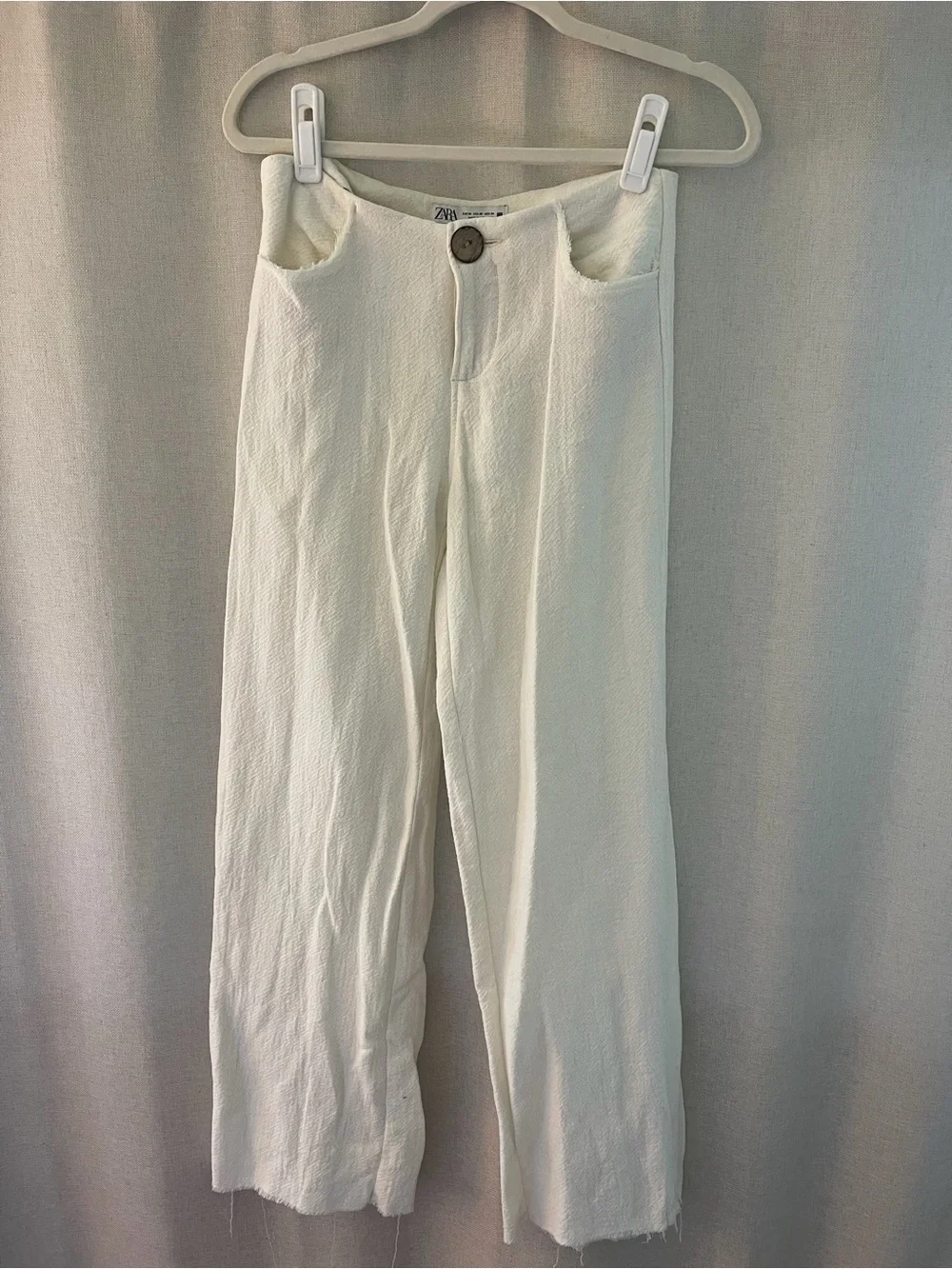 Zara Cream Wide-Leg Textured Chinos